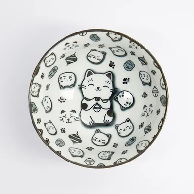 Салатник «Кэт Нэко» фарфор 0,5л D=15,H=7см белый,черный, изображение 4