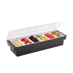 Container for fruits and seasonings with lid 6 compartments  polyprop., polycarbonate , H=10, L=50, B=16 cm  black