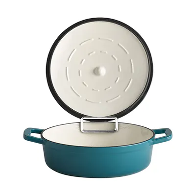 Кастрюля «5 звезд» для сервировки с держателем крышки (индукция) эмалиров.чугун 2,5л D=25,H=7см сини, Цвет: Синий, Объем по данным поставщика (мл): 2500, изображение 2