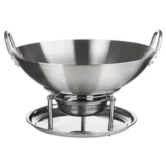 Сковорода «Садж Вок» без крышки с ручками и подставкой сталь нерж. D=380,H=69,L=400мм металлич.