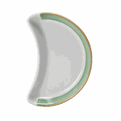 Dish “Rio Green” crescent  porcelain , L=25.5 cm  white, green.