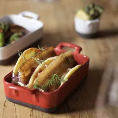 Емкость для запекания «Эклипс» керамика 330мл ,H=45,L=120,B=100мм красный,черный, изображение 3