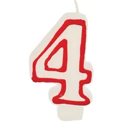 Birthday number candle “4” wax ,H=16,L=144/74,B=84mm white,red