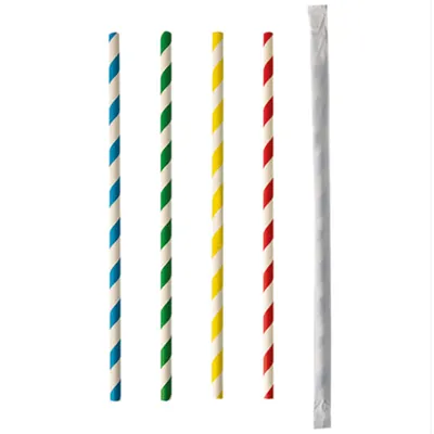 Трубочки «Спираль» без сгиба в индивидуальной упаковке[100шт] бумага D=6,L=200мм разноцветн.