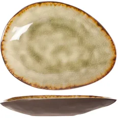 Oval dish  ceramics , H=20, L=150, B=115mm  brown, green.