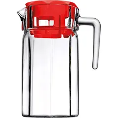 Jug “Koshem” with lid  glass, abs plastic  1.5 l  D=95, H=225, L=165, B=5mm  transparent, red