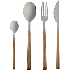 Cutlery set (teak) for 6 persons  stainless steel, plastic , H=40, L=29, B=24.5cm