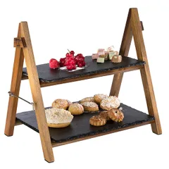 Этажерка 2 яруса акация,сланец натур. ,H=36,5,L=34,B=26,5см коричнев.,черный, изображение 3