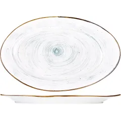 Блюдо «Пастораль» овальное фарфор ,H=25,L=325,B=200мм зелен.