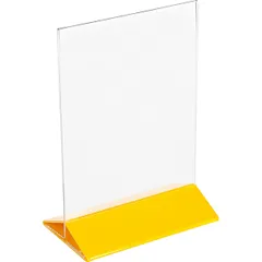 Stand stand d/menu A5  plastic , H=220, L=155, B=95mm  transparent, yellow.