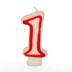 Birthday number candle “1” wax ,H=16,L=144/74,B=84mm white,red