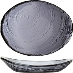 Salad bowl “Scape glass” oval glass ,L=20cm gray