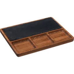 Менажница «Нова» 4 секции прямоугольная, вставка из натурального сланца дуб ,H=25,L=320,B=240мм, изображение 2