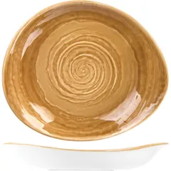 Salad bowl “Scape ocher”  porcelain  370 ml , H=40, L=250, B=215mm  beige.