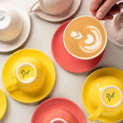 Чашка кофейная «Пур-Амор» фарфор 300мл D=110/60,H=65,L=140мм желт.,белый, изображение 3