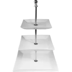 Shelf 3-tier square. d/des. “Kunstwerk” 16,19,25 cm  porcelain, steel , H=42 cm  white, metal.