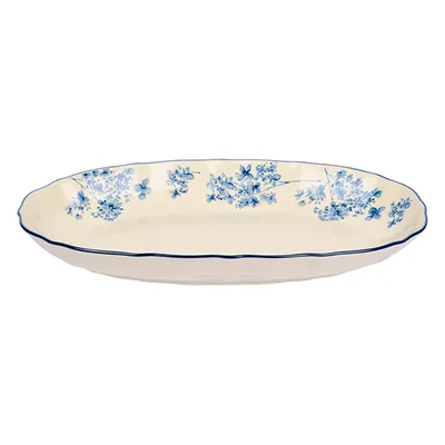Блюдо «Фиори» овальное фарфор ,H=41,L=307,B=178мм слон.кость,синий, изображение 2