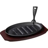 Frying pan for fajitas with stand “Amber Cast”  cast iron, wood , H=32, L=32/27, B=18 cm  black