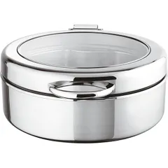 Food warmer "Atlantic" round with glass lid  stainless steel, glass  5 l  D=36, H=15 cm  silver.