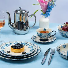 Блюдце «Фиори» фарфор D=155,H=20мм слон.кость,синий, изображение 3