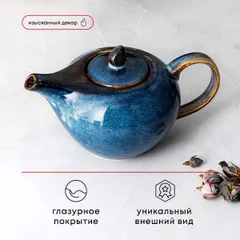 Чайник заварочный «Ирис» фарфор 0,7л D=55,H=120,L=210мм голуб., изображение 3