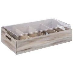 Cutlery storage container with lid acacia,plastic ,H=14.5,L=51,B=28cm gray