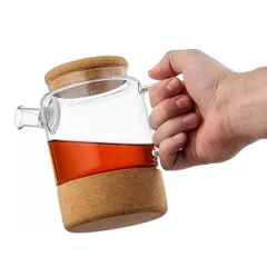 Чайник заварочный «Кронос» стекло борос.,пробка натур. 0,66л D=95,H=148,B=165мм прозр.,св. дерево, изображение 3