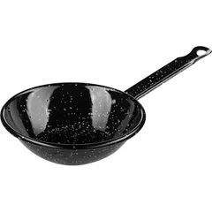 Portion frying pan for paella with enamel handle  blue steel  D=140, H=45mm  black