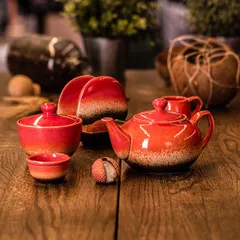 Молочник «Агат» фарфор 90мл D=40,H=60,L=85,B=40мм красный, изображение 2