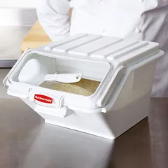 Контейнер для сыпучих продуктов с крышкой и совком полипроп. 10л ,H=21,5,L=38,B=30см белый, изображение 3