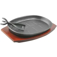 Frying pan for fajitas on a stand “Amber Cast”  cast iron, wood , H=45, L=320/275, B=190mm  black, wood.