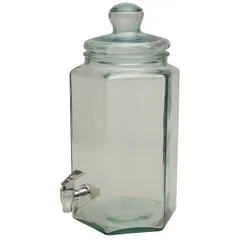 Jar-container with tap, faceted  glass  6 l  D=15, H=40, L=17.5, B=17.5 cm  clear.
