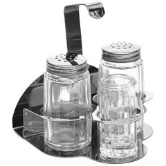 Set salt/pepper+steel/toothed+napkin stainless steel, glass 50ml ,H=10.5,L=10,B=10.7cm silver,clear.