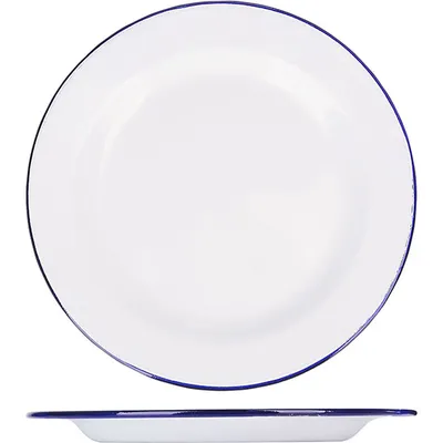 Тарелка мелкая эмалированная сталь D=20см белый,синий, Диаметр (мм): 200