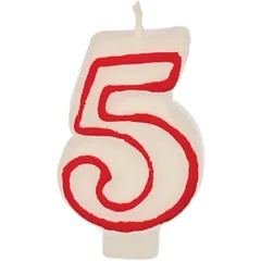 Birthday number candle “5” wax ,H=16,L=144/74,B=84mm white,red