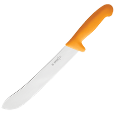 Knife for slicing meat  stainless steel, plastic , L=425/295, B=35mm  yellow, metallic.