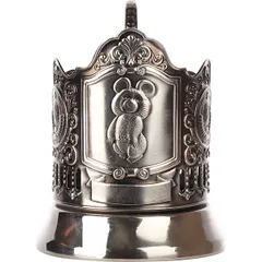 Подстаканник «Олимпийский мишка 2 герба» никель D=68,H=100мм черный, изображение 2