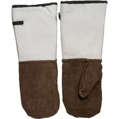 Рукавицы защитные (пара) до 250 С, замша ,L=43см коричнев.,белый, изображение 4