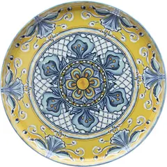 Plate “Positano” with rim  porcelain  D=270, H=25mm  cornflower blue, mustard.