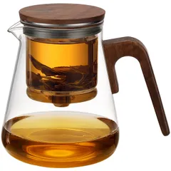 Чайник заварочный «Гунфу» с фильтром стекло,дерево 0,8л ,H=14,8см прозр.,коричнев., изображение 2