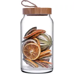 Банка «Вуди» круглая с крышкой стекло,дерево 1,13л D=90,H=178мм прозр., изображение 4