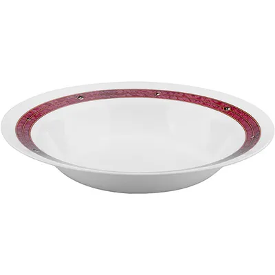 Блюдо «Корал» круглое глубокое стекло 0,73л D=288,H=48мм белый,красный, изображение 2