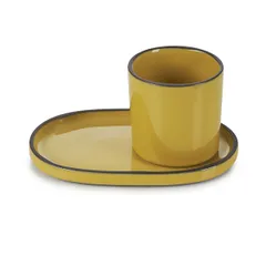 Блюдце «Карактэр» керамика ,H=12,L=135,B=83мм желт., изображение 2