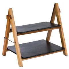 Этажерка 2 яруса акация,сланец натур. ,H=36,5,L=34,B=26,5см коричнев.,черный