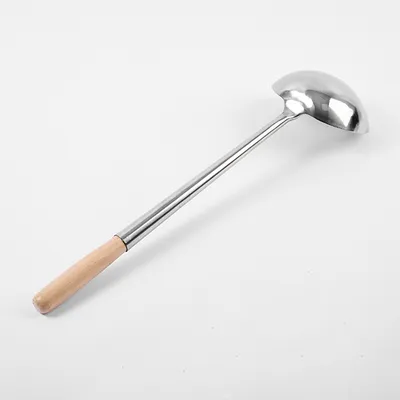 Половник с деревянной ручкой сталь нерж.,дерево 270мл D=125,H=45,L=490мм металлич.,деревян., изображение 2