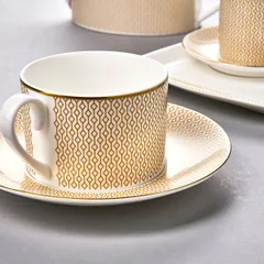 Чашка чайная «Даймонд» кост.фарф. 200мл D=6,H=6см золотой,белый, изображение 3