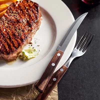Нож для стейка с деревянной ручкой сталь нерж.,дерево ,L=228/115,B=7мм красный, изображение 4