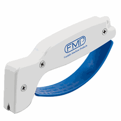 Manual sharpener for bread knives  plastic, steel , H=60, L=140, B=15mm  white, blue