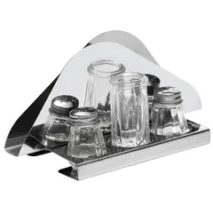 Set of spices salt, pepper, 1/2-tooth glass, napkin  stainless steel, glass , H=85, L=170, B=85mm  silver.