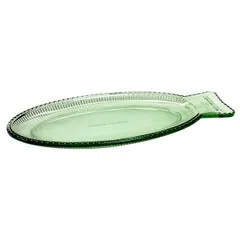 Serving dish  glass , H=22, L=350, B=160mm  green, clear.